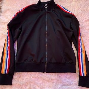 Womens Track Jacket Rainbow Sleeves Black
